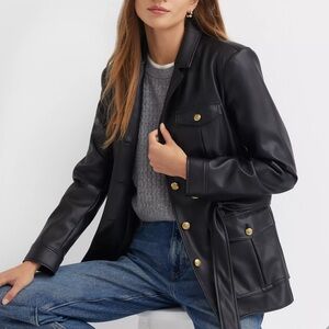 LOFT Black Faux Leather Belted Jacket